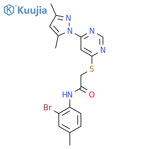 N-(2-bromo-4-methylphenyl)-2-{6-(3,5-dimethyl-1H-pyrazol-1-yl)pyrimidin-4-ylsulfanyl}acetamide structure