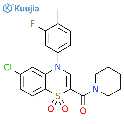 6-chloro-4-(3-fluoro-4-methylphenyl)-2-(piperidine-1-carbonyl)-4H-1lambda6,4-benzothiazine-1,1-dione structure