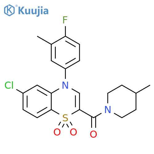 6-chloro-4-(4-fluoro-3-methylphenyl)-2-(4-methylpiperidine-1-carbonyl)-4H-1lambda6,4-benzothiazine-1,1-dione structure