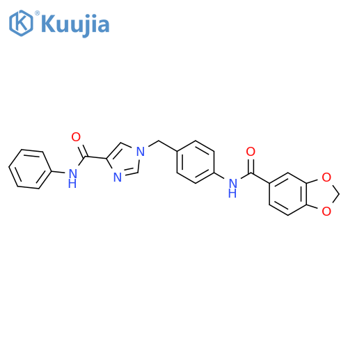1-{4-(2H-1,3-benzodioxole-5-amido)phenylmethyl}-N-phenyl-1H-imidazole-4-carboxamide structure