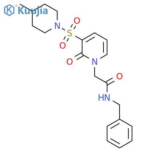 N-benzyl-2-{3-(4-methylpiperidin-1-yl)sulfonyl-2-oxo-1,2-dihydropyridin-1-yl}acetamide structure