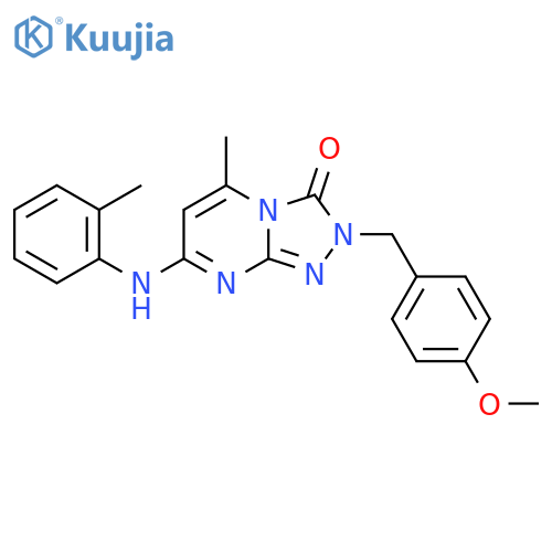 2-(4-methoxyphenyl)methyl-5-methyl-7-(2-methylphenyl)amino-2H,3H-1,2,4triazolo4,3-apyrimidin-3-one structure