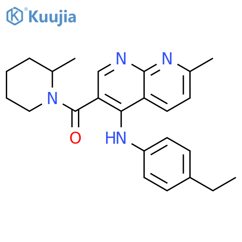 N-(4-ethylphenyl)-7-methyl-3-(2-methylpiperidine-1-carbonyl)-1,8-naphthyridin-4-amine structure