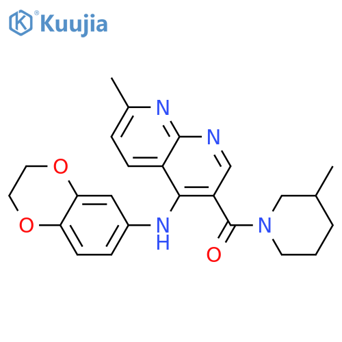 N-(2,3-dihydro-1,4-benzodioxin-6-yl)-7-methyl-3-(3-methylpiperidine-1-carbonyl)-1,8-naphthyridin-4-amine structure
