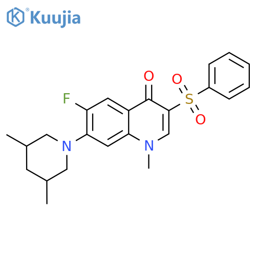 3-(benzenesulfonyl)-7-(3,5-dimethylpiperidin-1-yl)-6-fluoro-1-methyl-1,4-dihydroquinolin-4-one structure