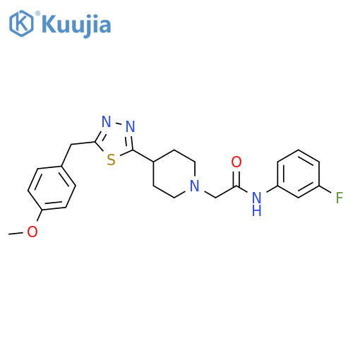 N-(3-fluorophenyl)-2-(4-{5-(4-methoxyphenyl)methyl-1,3,4-thiadiazol-2-yl}piperidin-1-yl)acetamide structure