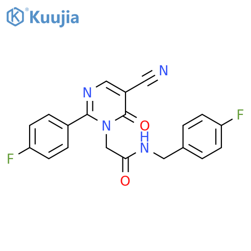 2-[5-cyano-2-(4-fluorophenyl)-6-oxo-1,6-dihydropyrimidin-1-yl]-N-[(4-fluorophenyl)methyl]acetamide structure