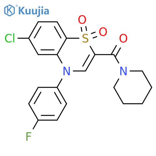 6-chloro-4-(4-fluorophenyl)-2-(piperidine-1-carbonyl)-4H-1lambda6,4-benzothiazine-1,1-dione structure