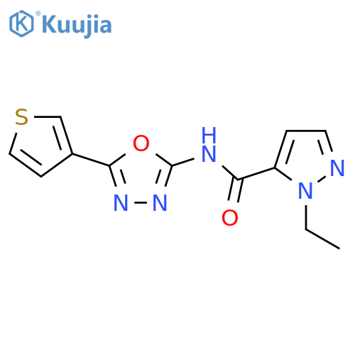 1-ethyl-N-5-(thiophen-3-yl)-1,3,4-oxadiazol-2-yl-1H-pyrazole-5-carboxamide structure