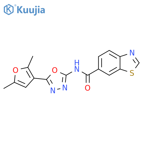 N-5-(2,5-dimethylfuran-3-yl)-1,3,4-oxadiazol-2-yl-1,3-benzothiazole-6-carboxamide structure