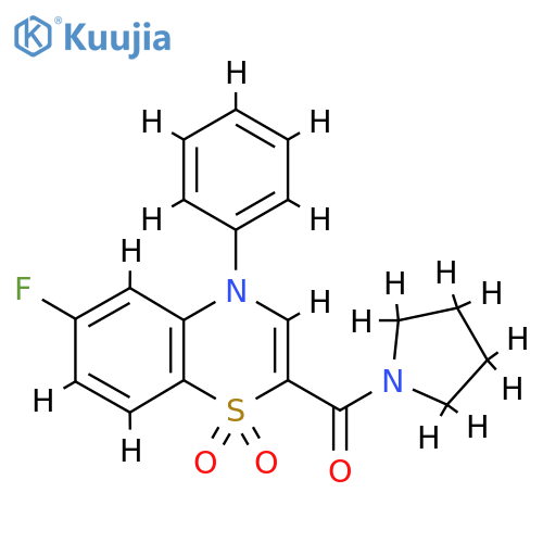 6-fluoro-4-phenyl-2-(pyrrolidine-1-carbonyl)-4H-1lambda6,4-benzothiazine-1,1-dione structure