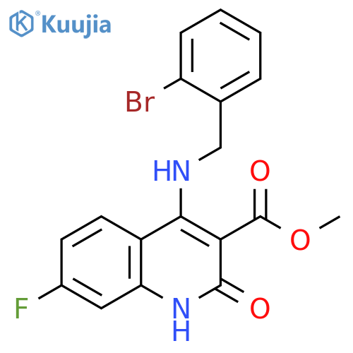 methyl 4-{[(2-bromophenyl)methyl]amino}-7-fluoro-2-oxo-1,2-dihydroquinoline-3-carboxylate structure