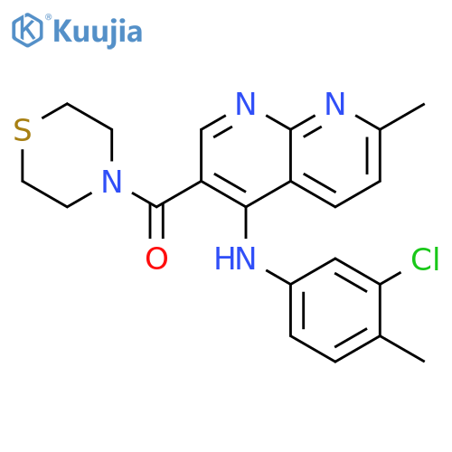 N-(3-chloro-4-methylphenyl)-7-methyl-3-(thiomorpholine-4-carbonyl)-1,8-naphthyridin-4-amine structure