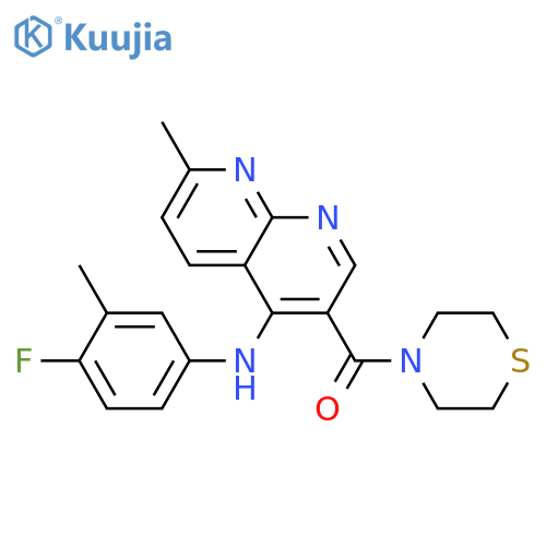 N-(4-fluoro-3-methylphenyl)-7-methyl-3-(thiomorpholine-4-carbonyl)-1,8-naphthyridin-4-amine structure