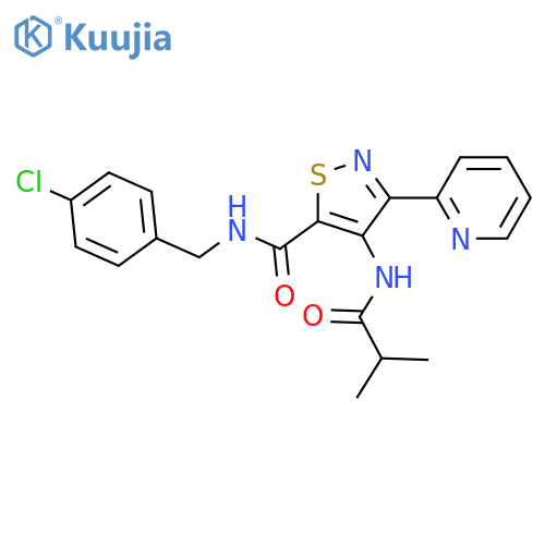 N-[(4-chlorophenyl)methyl]-4-(2-methylpropanamido)-3-(pyridin-2-yl)-1,2-thiazole-5-carboxamide structure