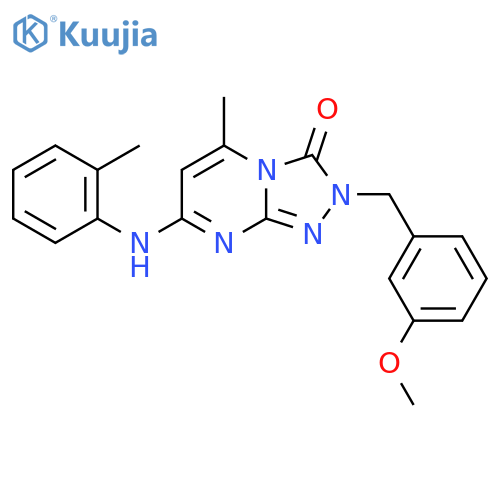 2-(3-methoxyphenyl)methyl-5-methyl-7-(2-methylphenyl)amino-2H,3H-1,2,4triazolo4,3-apyrimidin-3-one structure
