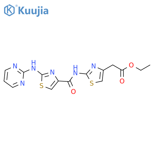 ethyl 2-(2-{2-(pyrimidin-2-yl)amino-1,3-thiazole-4-amido}-1,3-thiazol-4-yl)acetate structure