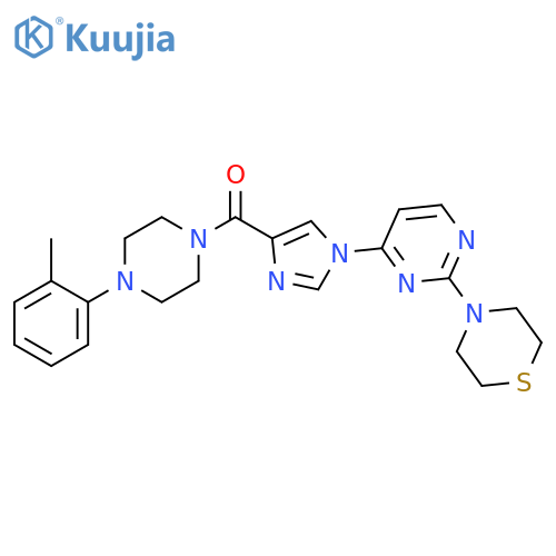 4-(6-{4-4-(2-methylphenyl)piperazine-1-carbonyl-1H-imidazol-1-yl}pyrimidin-4-yl)thiomorpholine structure