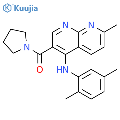 N-(2,5-dimethylphenyl)-7-methyl-3-(pyrrolidine-1-carbonyl)-1,8-naphthyridin-4-amine structure