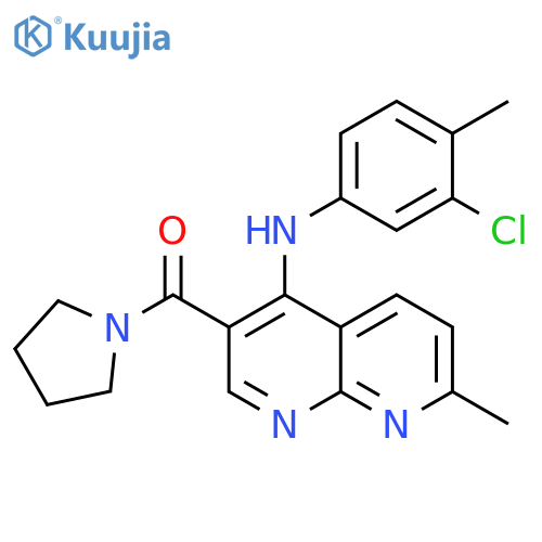 N-(3-chloro-4-methylphenyl)-7-methyl-3-(pyrrolidine-1-carbonyl)-1,8-naphthyridin-4-amine structure