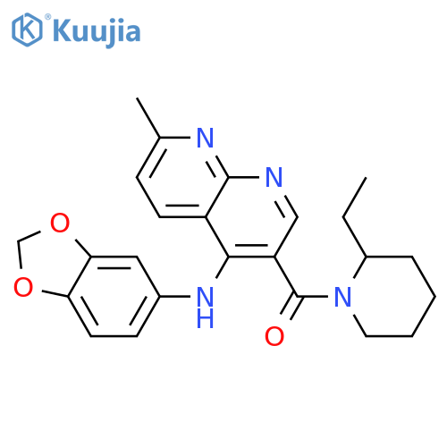 N-(2H-1,3-benzodioxol-5-yl)-3-(2-ethylpiperidine-1-carbonyl)-7-methyl-1,8-naphthyridin-4-amine structure