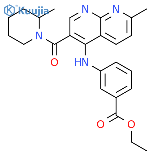 ethyl 3-{[7-methyl-3-(2-methylpiperidine-1-carbonyl)-1,8-naphthyridin-4-yl]amino}benzoate structure
