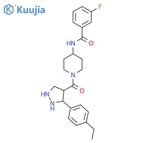 N-{1-3-(4-ethylphenyl)-1H-pyrazole-4-carbonylpiperidin-4-yl}-3-fluorobenzamide structure