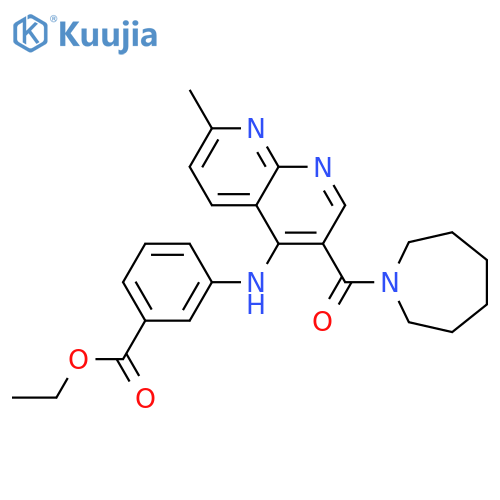 ethyl 3-{[3-(azepane-1-carbonyl)-7-methyl-1,8-naphthyridin-4-yl]amino}benzoate structure