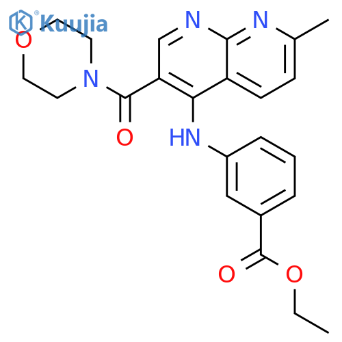 ethyl 3-{[7-methyl-3-(morpholine-4-carbonyl)-1,8-naphthyridin-4-yl]amino}benzoate structure