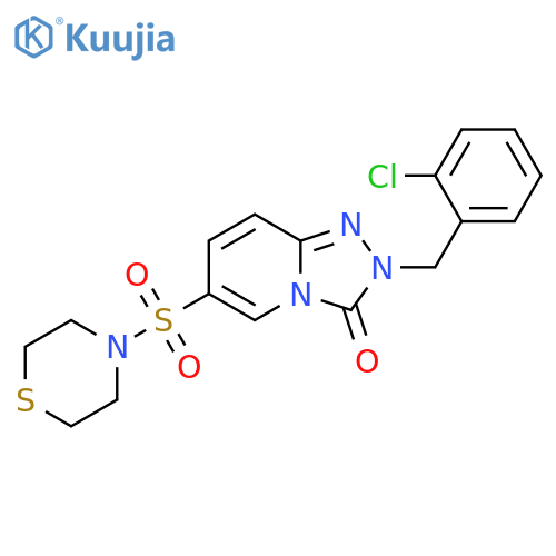 2-(2-chlorophenyl)methyl-6-(thiomorpholine-4-sulfonyl)-2H,3H-1,2,4triazolo4,3-apyridin-3-one structure