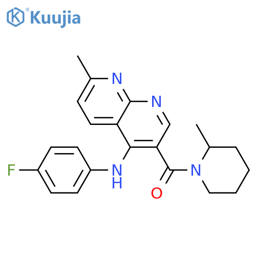N-(4-fluorophenyl)-7-methyl-3-(2-methylpiperidine-1-carbonyl)-1,8-naphthyridin-4-amine structure