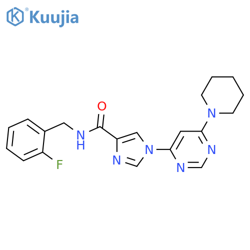 N-[(2-fluorophenyl)methyl]-1-[6-(piperidin-1-yl)pyrimidin-4-yl]-1H-imidazole-4-carboxamide structure