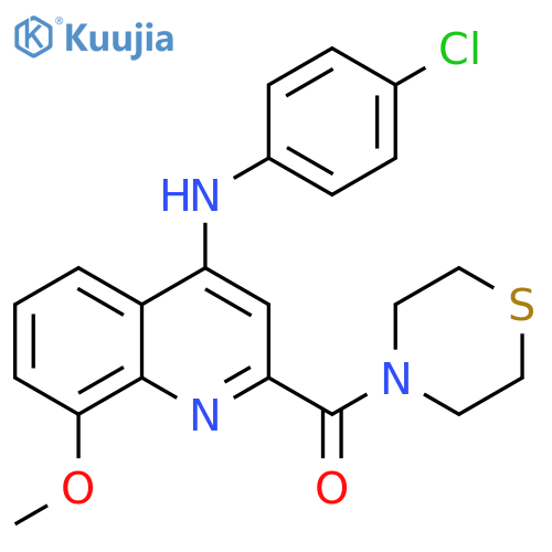 N-(4-chlorophenyl)-8-methoxy-2-(thiomorpholine-4-carbonyl)quinolin-4-amine structure