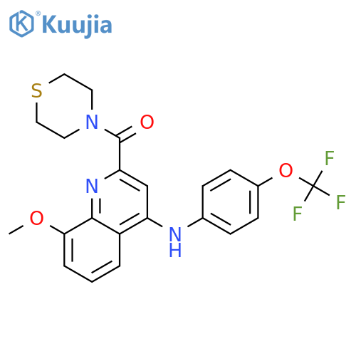 8-methoxy-2-(thiomorpholine-4-carbonyl)-N-[4-(trifluoromethoxy)phenyl]quinolin-4-amine structure