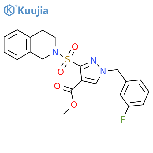 methyl 3-((3,4-dihydroisoquinolin-2(1H)-yl)sulfonyl)-1-(3-fluorobenzyl)-1H-pyrazole-4-carboxylate structure