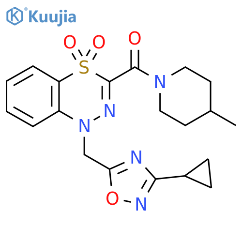 1-(3-cyclopropyl-1,2,4-oxadiazol-5-yl)methyl-3-(4-methylpiperidine-1-carbonyl)-1H-4lambda6,1,2-benzothiadiazine-4,4-dione structure