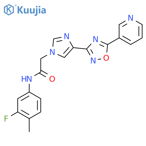 N-(3-fluoro-4-methylphenyl)-2-{4-5-(pyridin-3-yl)-1,2,4-oxadiazol-3-yl-1H-imidazol-1-yl}acetamide structure