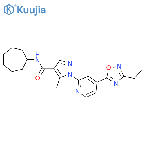 N-cycloheptyl-1-4-(3-ethyl-1,2,4-oxadiazol-5-yl)pyridin-2-yl-5-methyl-1H-pyrazole-4-carboxamide structure