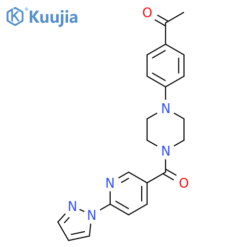 1-(4-{4-6-(1H-pyrazol-1-yl)pyridine-3-carbonylpiperazin-1-yl}phenyl)ethan-1-one structure