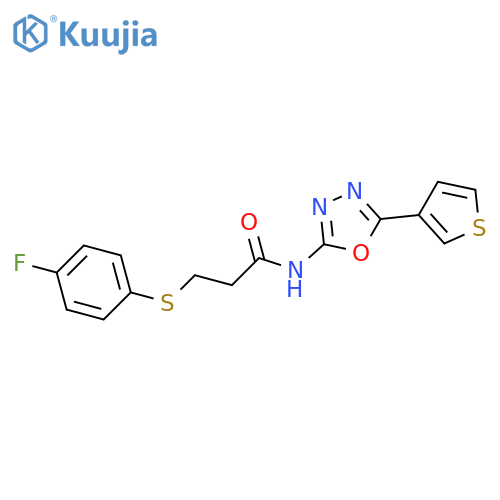 3-(4-fluorophenyl)sulfanyl-N-5-(thiophen-3-yl)-1,3,4-oxadiazol-2-ylpropanamide structure