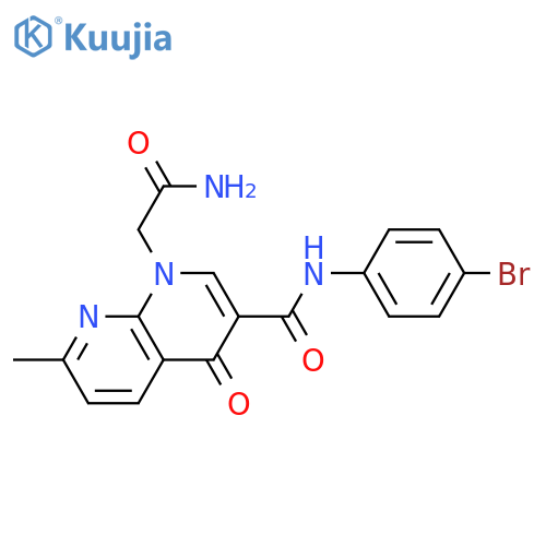 N-(4-bromophenyl)-1-(carbamoylmethyl)-7-methyl-4-oxo-1,4-dihydro-1,8-naphthyridine-3-carboxamide structure