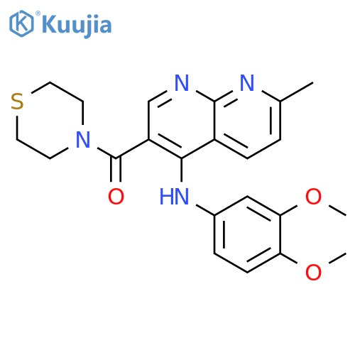 N-(3,4-dimethoxyphenyl)-7-methyl-3-(thiomorpholine-4-carbonyl)-1,8-naphthyridin-4-amine structure
