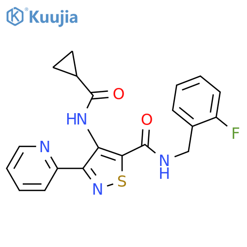 4-cyclopropaneamido-N-[(2-fluorophenyl)methyl]-3-(pyridin-2-yl)-1,2-thiazole-5-carboxamide structure