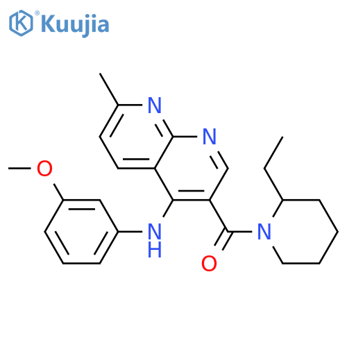 3-(2-ethylpiperidine-1-carbonyl)-N-(3-methoxyphenyl)-7-methyl-1,8-naphthyridin-4-amine structure