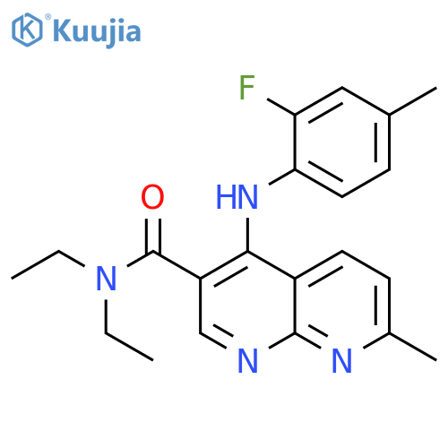 N,N-diethyl-4-[(2-fluoro-4-methylphenyl)amino]-7-methyl-1,8-naphthyridine-3-carboxamide structure