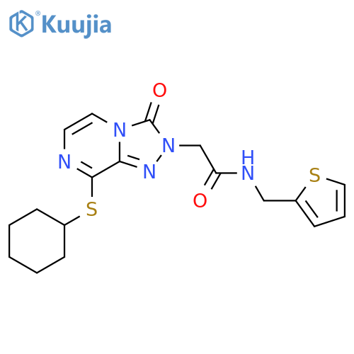 2-8-(cyclohexylsulfanyl)-3-oxo-2H,3H-1,2,4triazolo4,3-apyrazin-2-yl-N-(thiophen-2-yl)methylacetamide structure