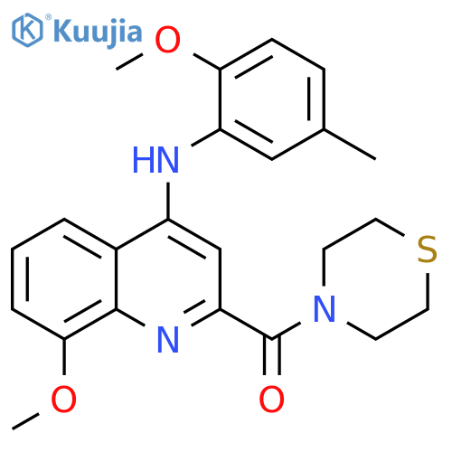 8-methoxy-N-(2-methoxy-5-methylphenyl)-2-(thiomorpholine-4-carbonyl)quinolin-4-amine structure
