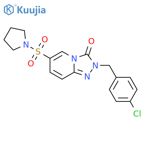 2-(4-chlorophenyl)methyl-6-(pyrrolidine-1-sulfonyl)-2H,3H-1,2,4triazolo4,3-apyridin-3-one structure