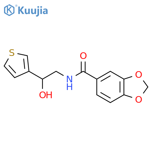 N-2-hydroxy-2-(thiophen-3-yl)ethyl-2H-1,3-benzodioxole-5-carboxamide structure