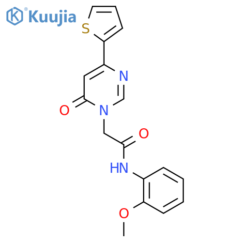 N-(2-methoxyphenyl)-2-6-oxo-4-(thiophen-2-yl)-1,6-dihydropyrimidin-1-ylacetamide structure